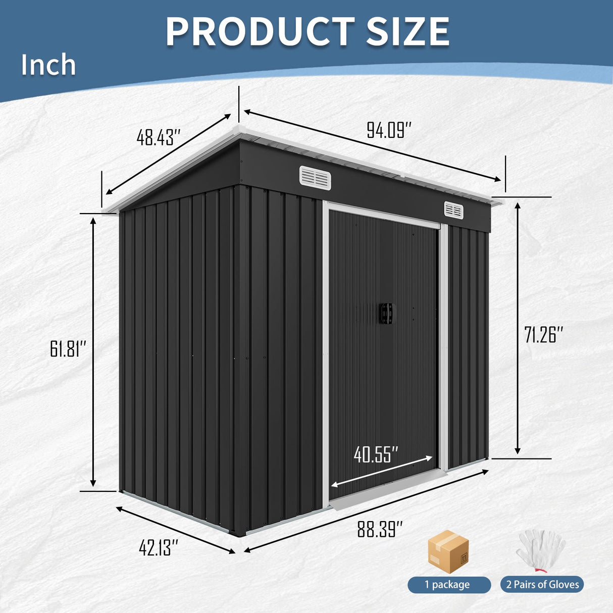 8x4ft Metal Shed with Sliding Door and Air Vents