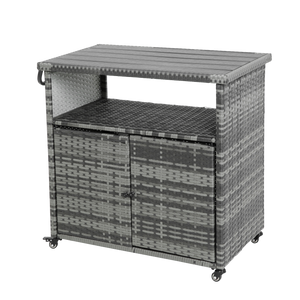 Outdoor Wicker Bar Cart with Glass Top and Wheels