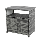 Outdoor Wicker Bar CartPatio Wine Serving Cart w/Wheels Rolling Rattan Beverage Bar Counter Table w/Glass Top for Porch Backyard Garden Poolside PartyLight brown