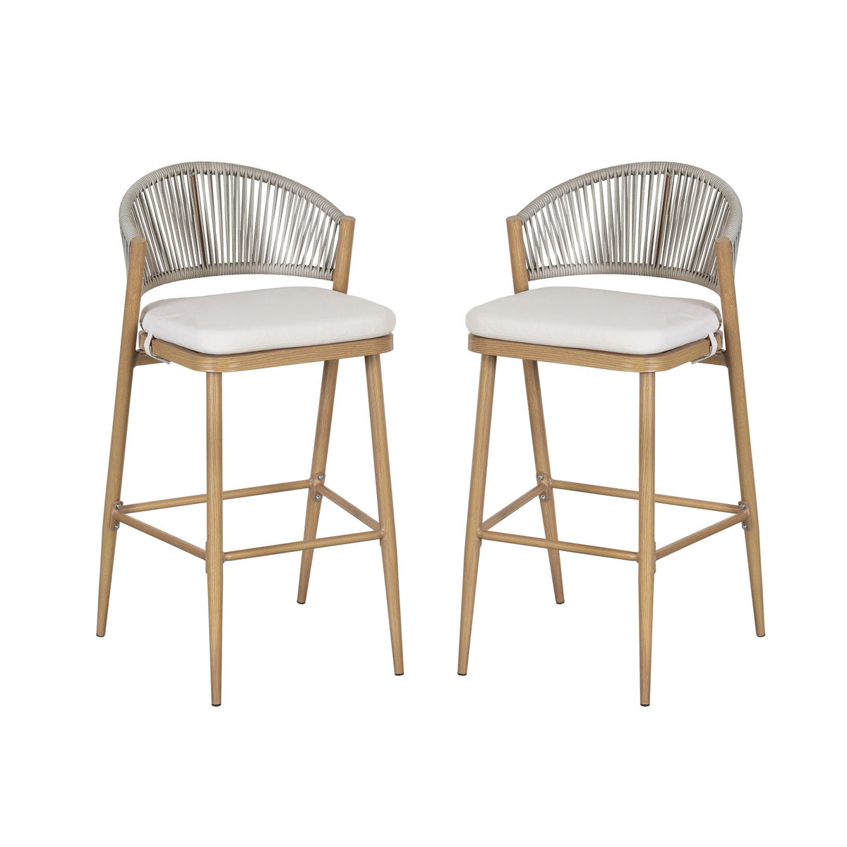 Outdoor Bar Height Metal Frame Counter Stools With Scallop Shaped Backrest & Water Resistant Cushions