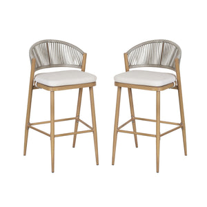 Outdoor Bar Height Metal Frame Counter Stools With Scallop Shaped Backrest & Water Resistant Cushions