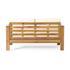 Acacia Wood Loveseat And Coffee Table Set With Cushions