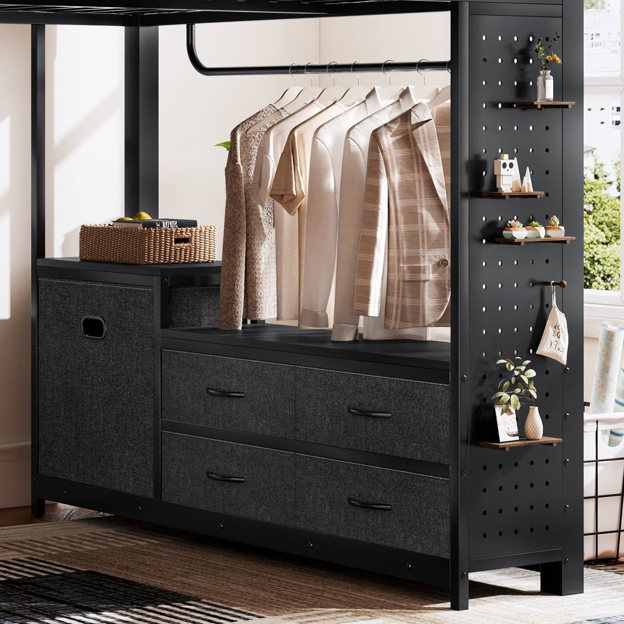 Queen Size Loft Bed with Desk & Shelves
