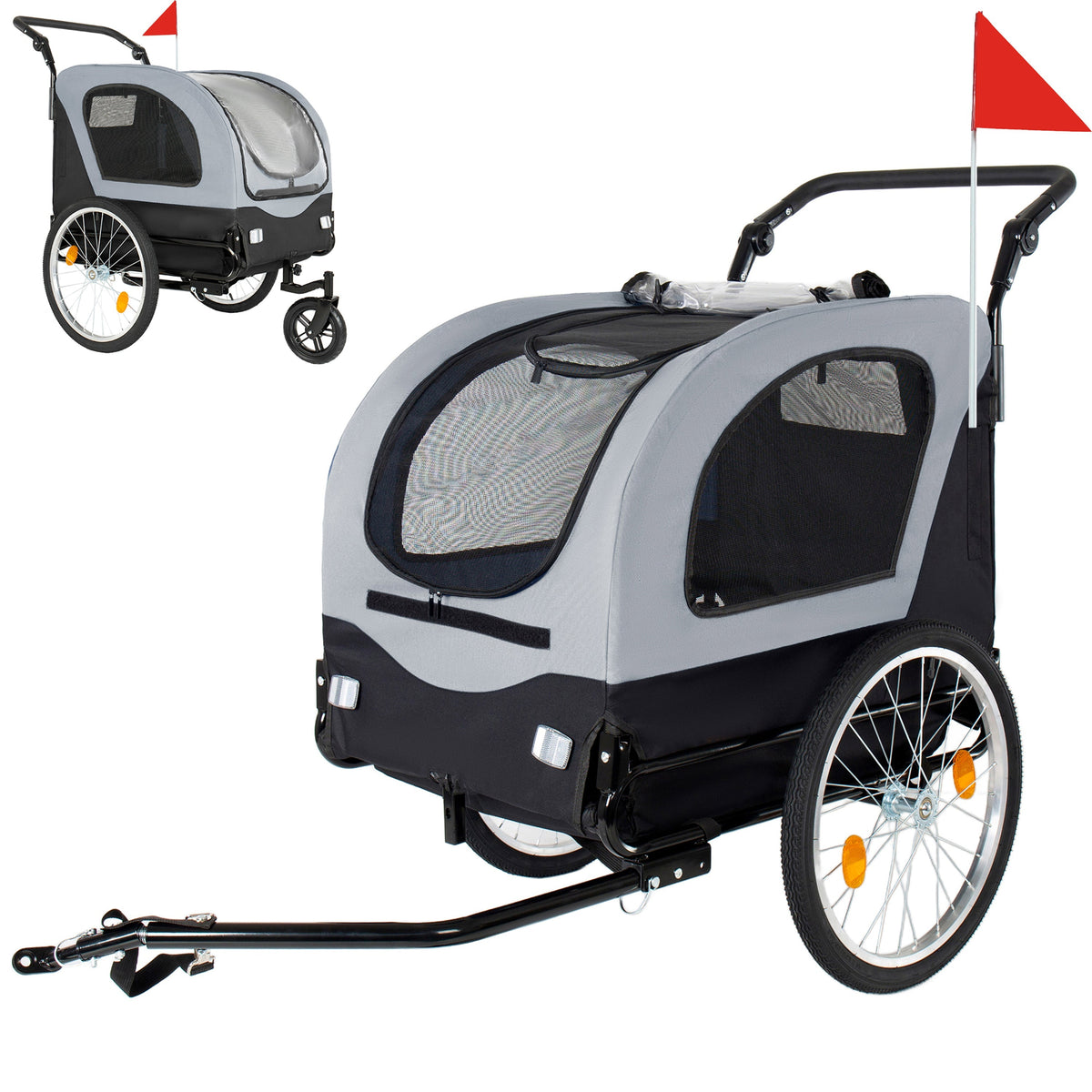 2-in-1 Bike Trailer & Pet Stroller for Dogs up to 110lbs with Weather Cover - Black, Red, or Blue