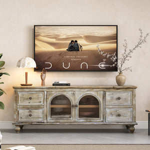60" Farmhouse TV Stand with 4 Drawers & 2 Glass Doors