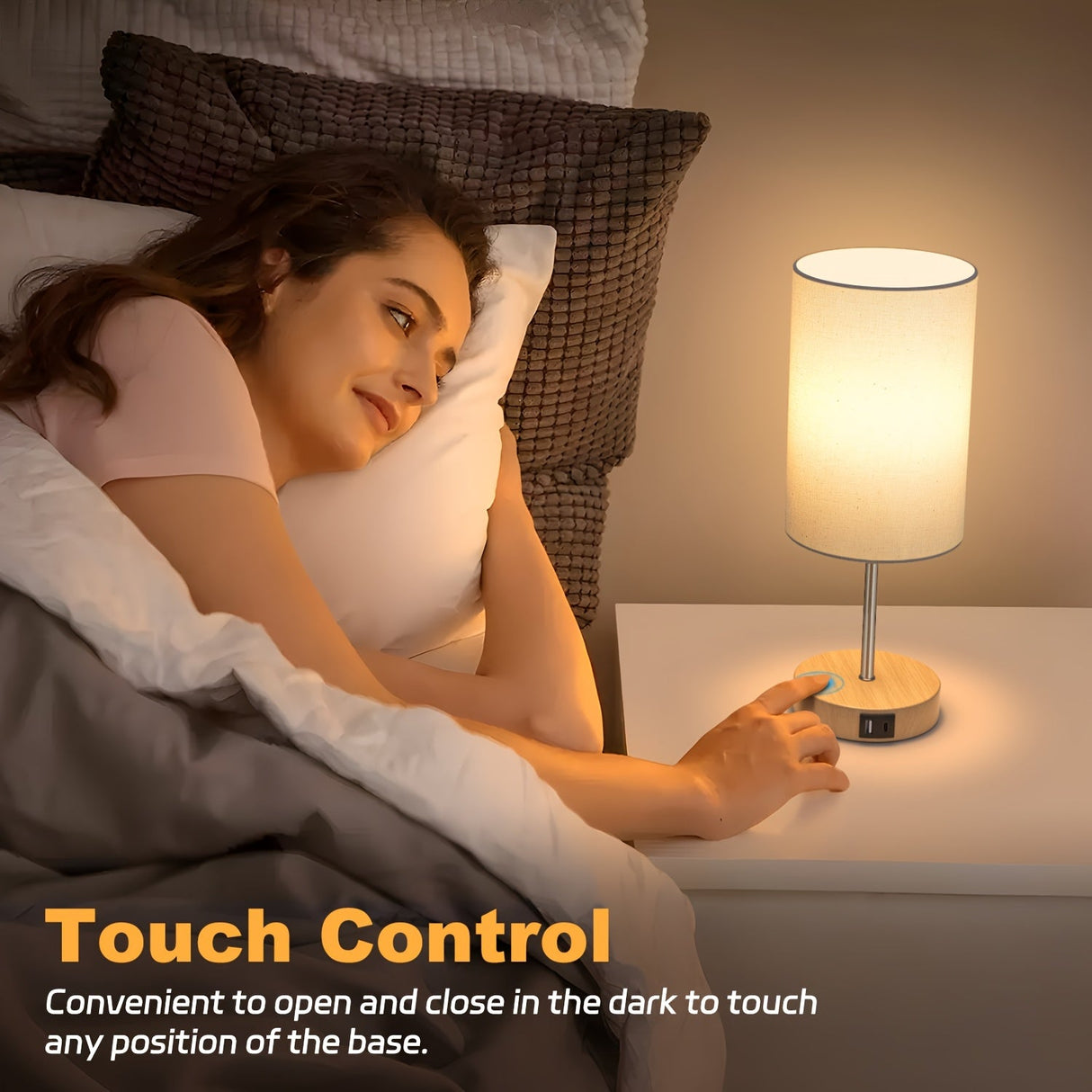 2-Pack Touch Control USB Table Lamps – 3-Way Dimmable LED Bedside Light Set