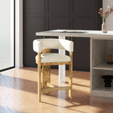 Vavona 26.5' Burl Upholstered Barrel Back Counter Height Bar Stool, Polar Off-White Faux Sherpa Fur