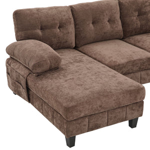 U-Shaped Sectional Sofa 103.5" Fabric Couch With Dual Chaise Lounges, Storage Pockets, Armrest Pillows