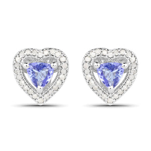 1.20 Carat Genuine Tanzanite & White Diamond .925 Sterling Silver Earrings