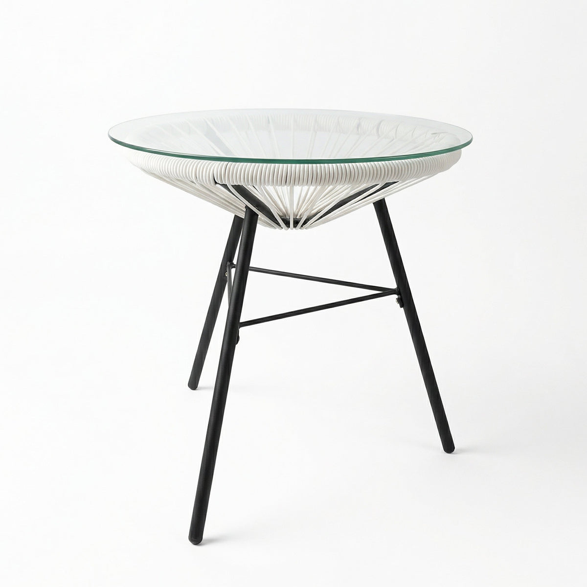 Nusa Outdoor Synthetic Wicker Glass-Top Side Table