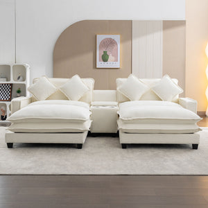 Sectional Sofa Upholstered Sofa With Two Removable Ottoman, Two USB Ports, Two Cup Holders And Large Storage Box For Living Room