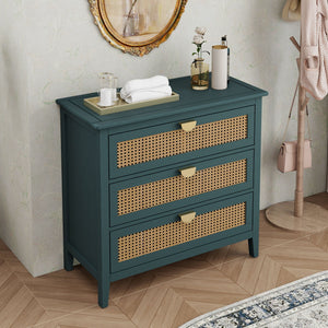 3 Drawer Cabinet, Natural Rattan, American Furniture