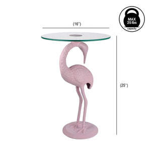 Blanche 25" Classic Mid-Century Glass Top Flamingo End Table, Pink