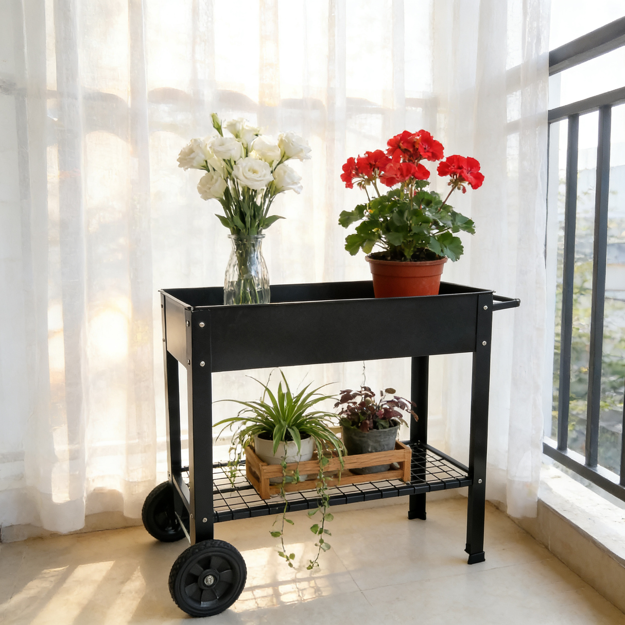 Mobile Metal Raised Garden Bed Cart with Legs