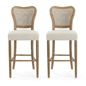 Cane-Back Upholstered Bar Stools Set of 2