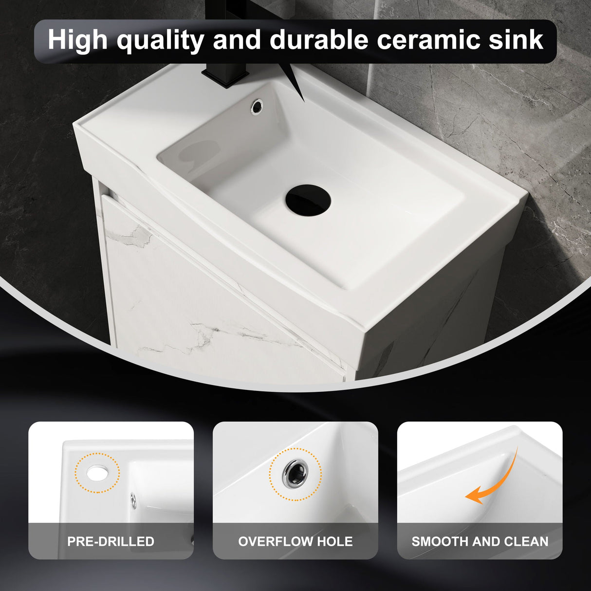 Modern Bathroom Vanity With Ceramic Basin, Wall Mounted Floating Sink Combo, Storage Cabinet