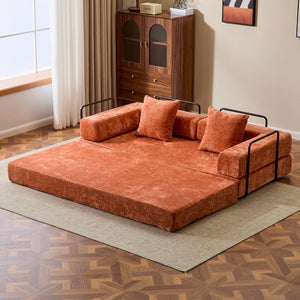 Convertible Floor Sofa Bed With Pillow Back Support Armrest