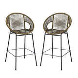 Ferrara Outdoor Patio Green Faux Wicker Barstool Set with Ergonomic Design and Durable PE Material