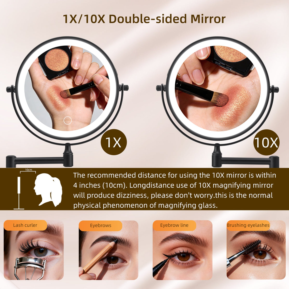 Rechargeable Wall Mounted Makeup Mirror 8'' Magnifying Mirror