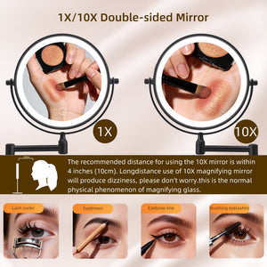 Rechargeable Wall Mounted Makeup Mirror 8'' Magnifying Mirror
