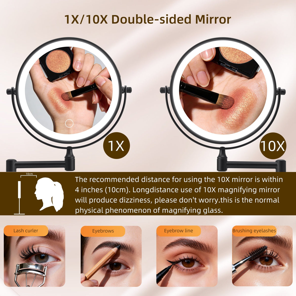 Rechargeable Wall Mounted Makeup Mirror 8'' Magnifying Mirror