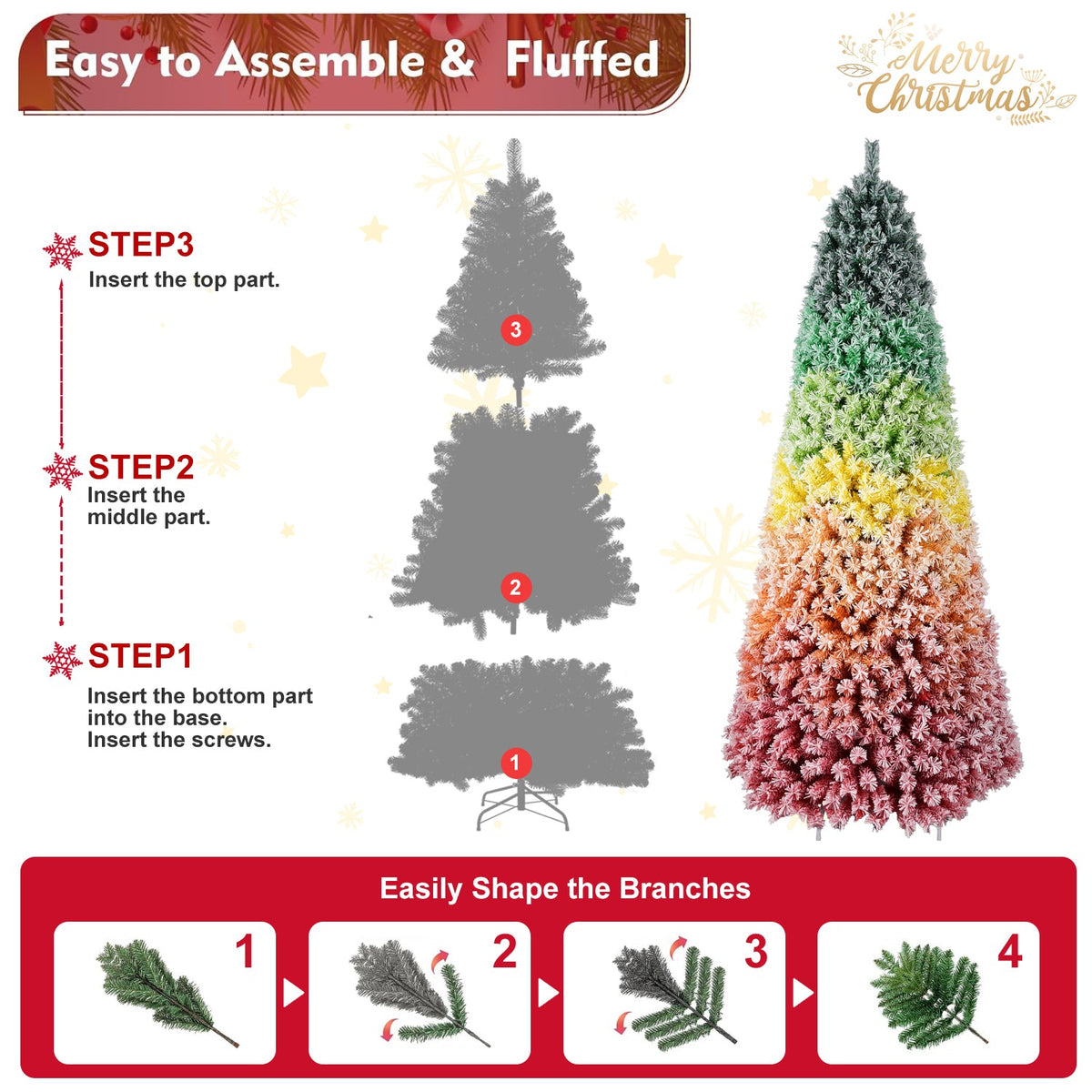7.5ft Rainbow Gradient Flocked PVC Christmas Tree