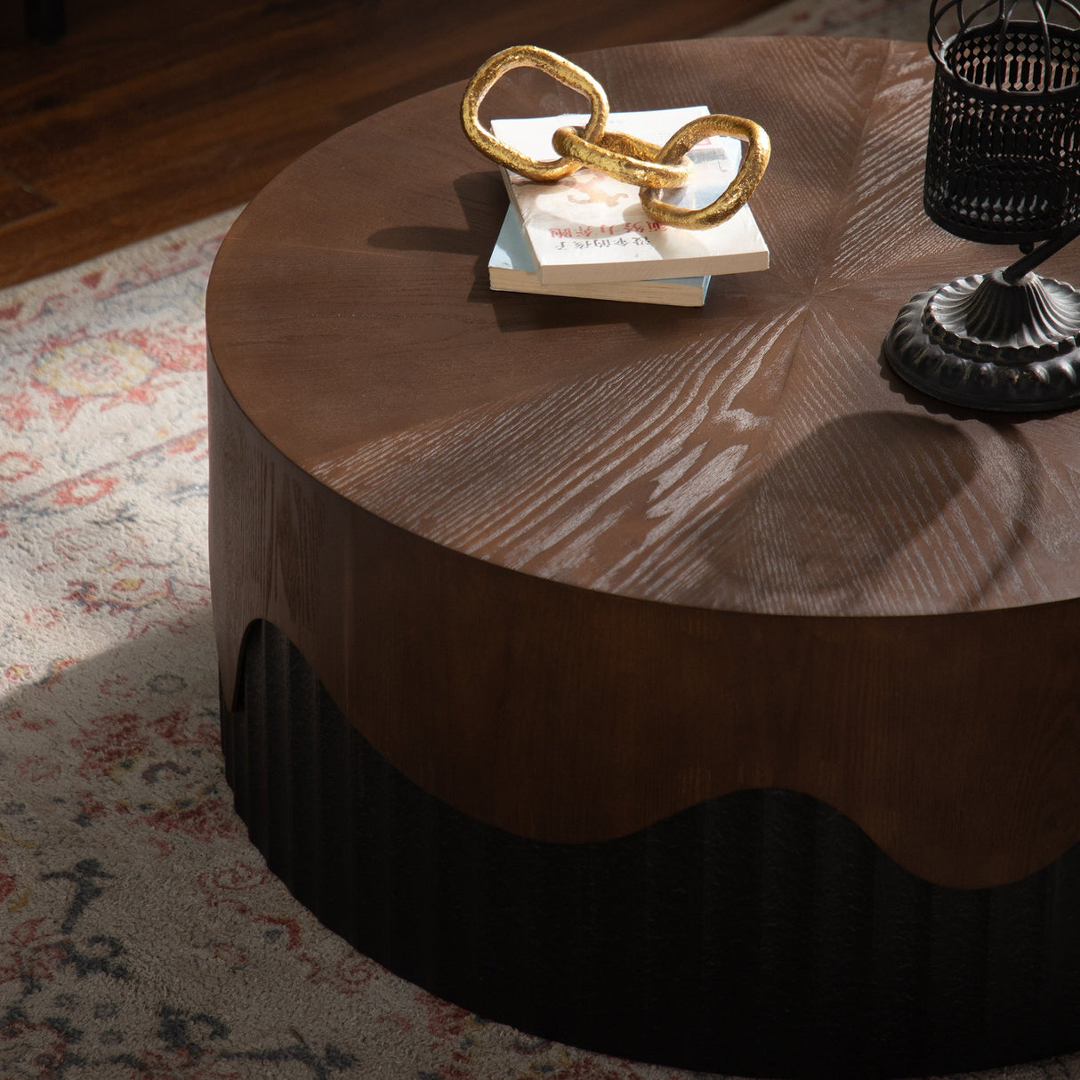 30.31" Round Coffee Table - Handcrafted Wooden Tea Table