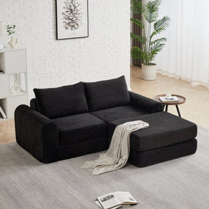 Minimalist Corduroy Sofa Bed with Two Throw Pillows