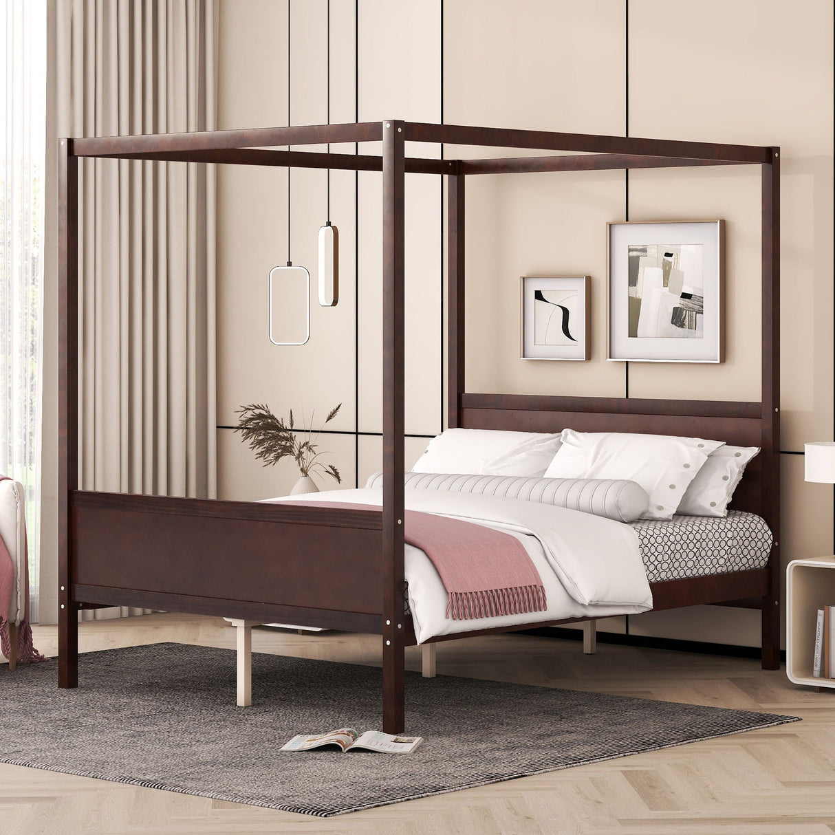 Canopy Platform Bed With Headboard and Footboard