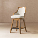 Bahama-26'-Cane-Rattan-High-Back-Swivel-Counter-Stool-with-Recessed-Arms,-Two-Tone-Neutral-Gray-Polyester-Wool-Blend-Counter-Stools