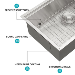 33" Undermount Kitchen Sink Single Bowl Stainless Steel Ledge Workstation In Brushed Nickel, 16 Gauge 304 Stainless Steel, 33 X 19 X 9 Inch