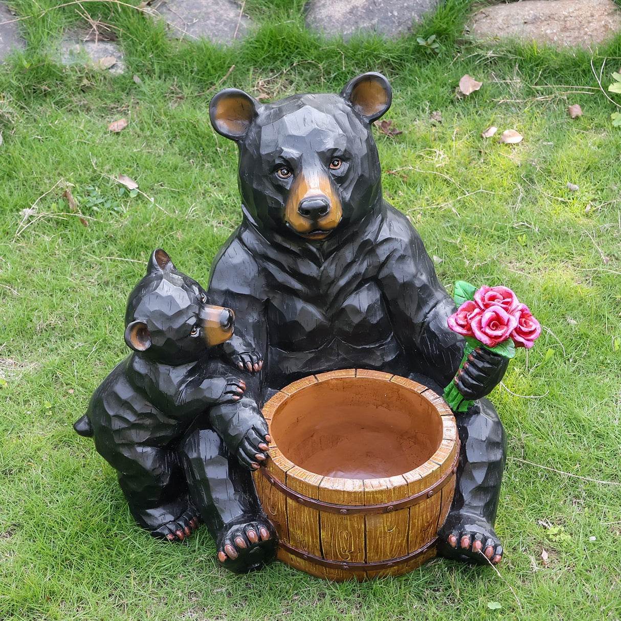 Outdoor Garden Sculpture Bear Flower Pot Planter