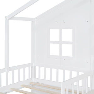 House Bed With Sofa, Kids Platform Bed With 2 Drawers And Storage Shelf