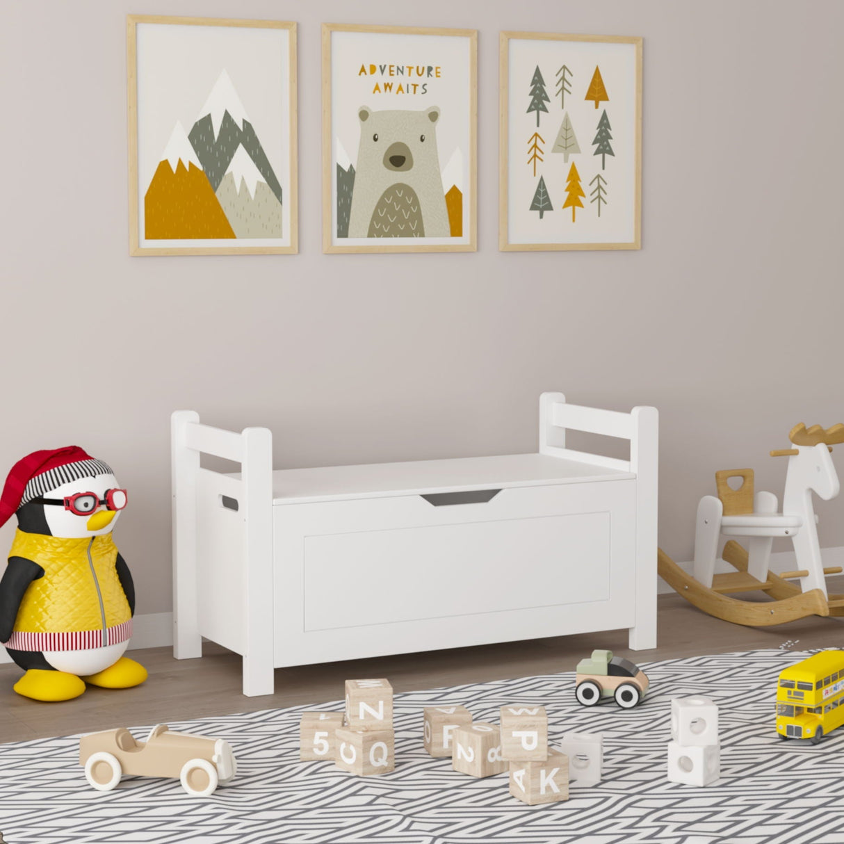 Toy Box Chest, Storage Trunk With Flip Top Lid And Safety Hinge - White
