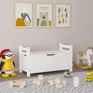Toy Box Chest, Storage Trunk With Flip Top Lid And Safety Hinge - White