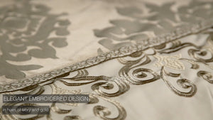 Ivory Damask Jacquard Comforter Ensemble with Embroidered Border - 9-Piece Set