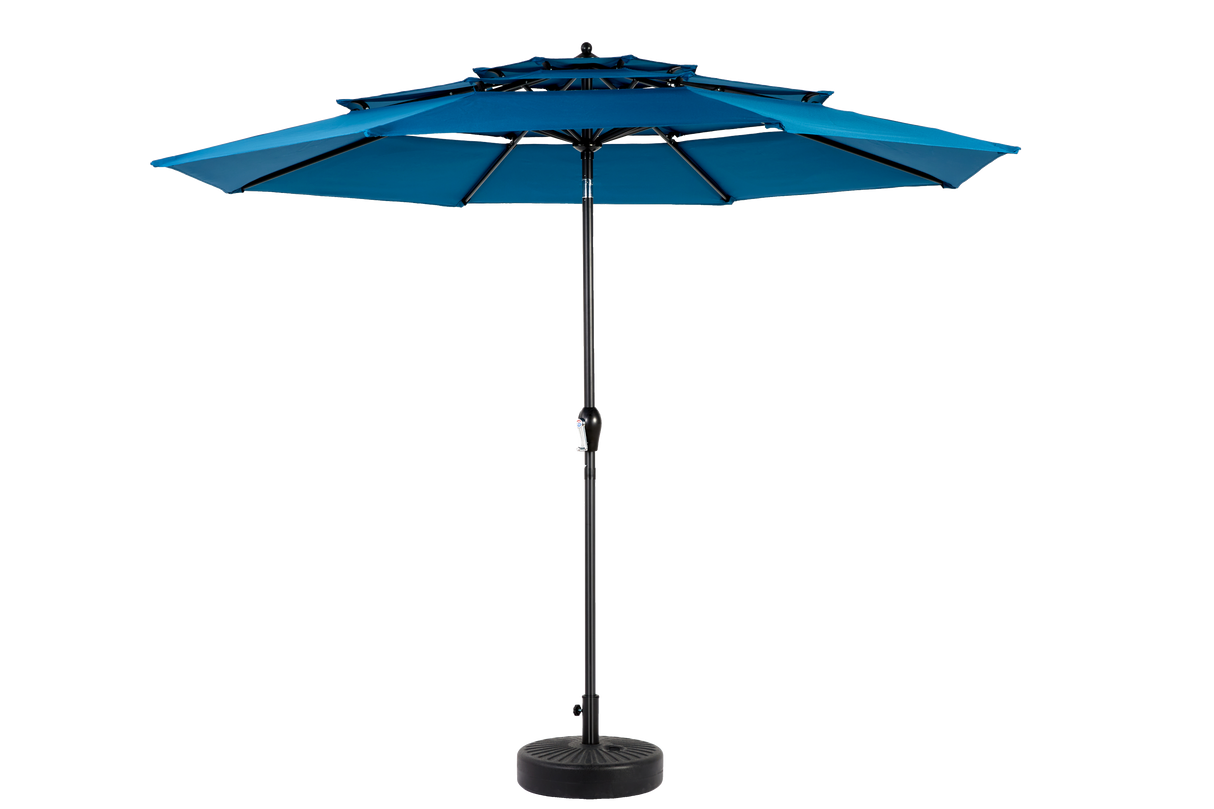 Aluminium 10ft 3 Tier Auto-Tilt Outdoor Patio Umbrella - Dark Blue