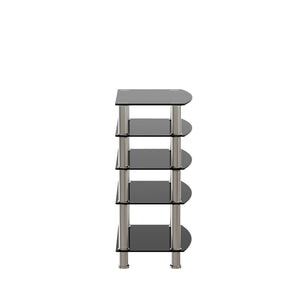 5 Tier Tempered Glass Side Table, Stainless Steel Frame End Table For Living Room, Bedroom - Black