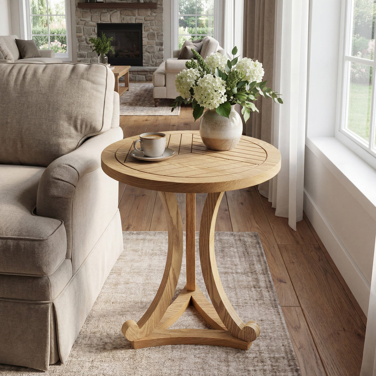 Natural Finish Round Wood Accent Table