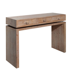 Rustic Wood Console Table with Three Drawers - Natural Finish