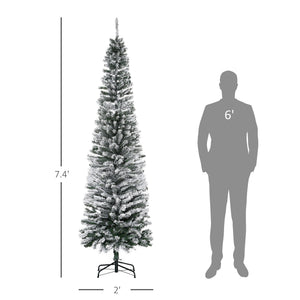 HOMCOM 7.5' Tall Unlit Snow-Flocked Slim Artificial Christmas Tree
