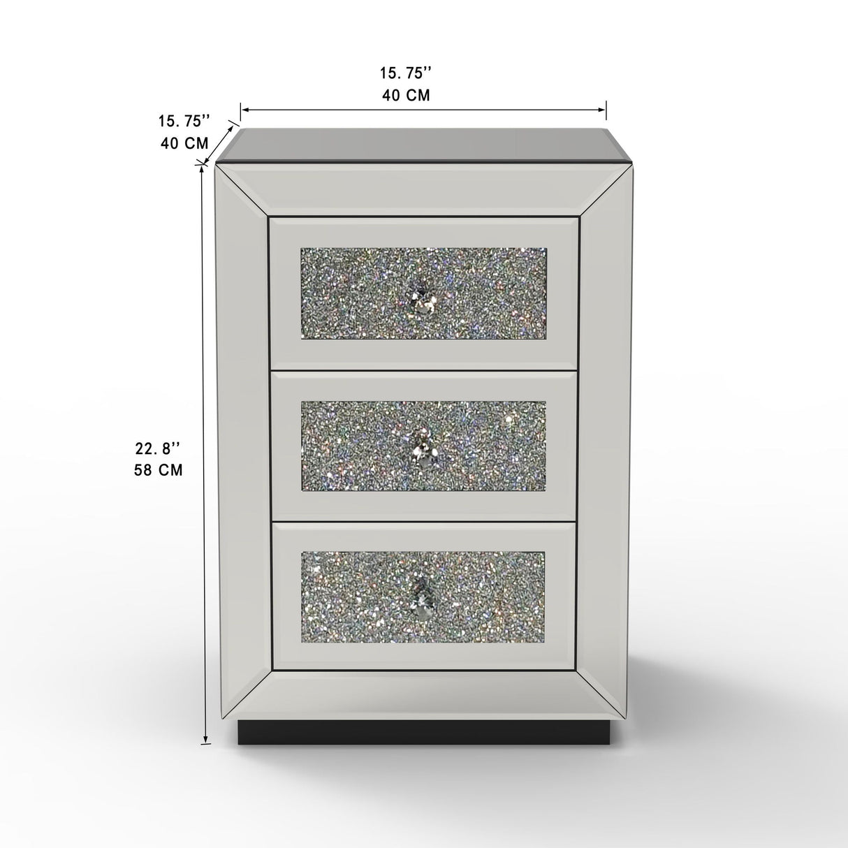 3 Drawer Nightstand With Glass Accents, Bedside Table For Bedroom - Silver