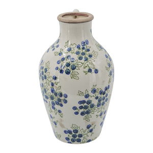 7.5x7.3x12' White Ceramic Vase with Blueberry Motif