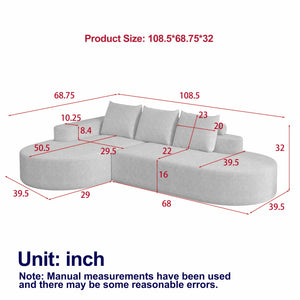 Modern Curved Sofa, L-Shaped Modular Sectional Set With 3 Pillows