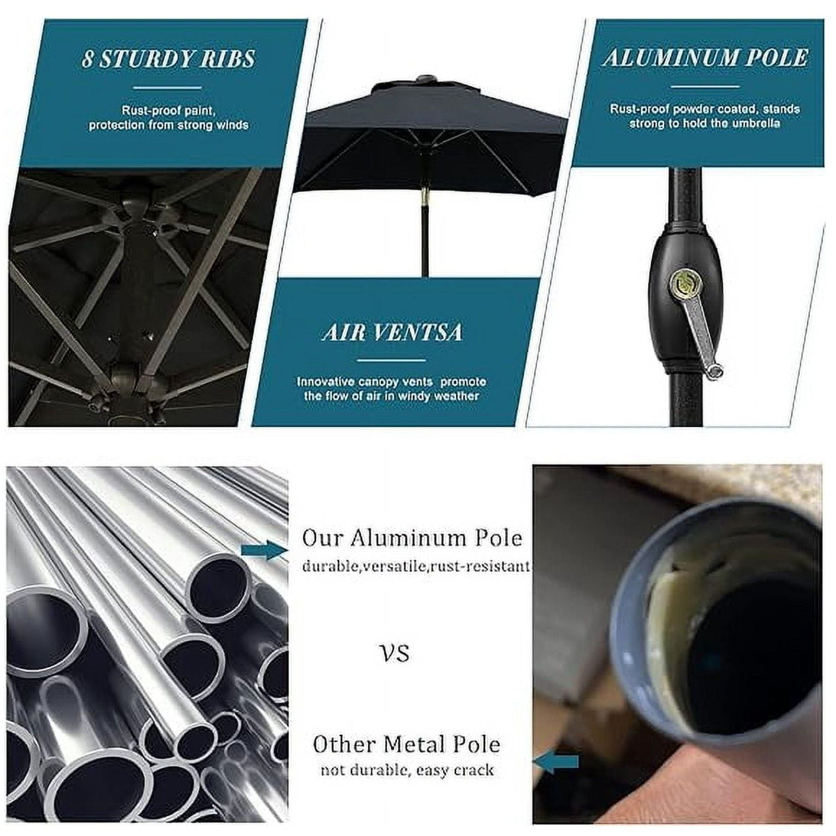 Rectangular Patio Umbrella With Crank Tilt, Polyester UV-Resistant Canopy