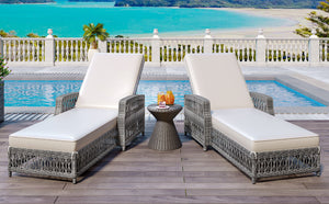 GO 2 Pieces Long Reclining Chaise, Outdoor Wicker Lounge with Armrests, Patio Adjustable Recliner with Soft Removable Cushions, All Weather Rattan Pool Lounge for Poolside & Garden, Beige