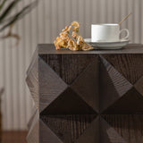 Retro Wooden Side Table with 3D Embossed Design
