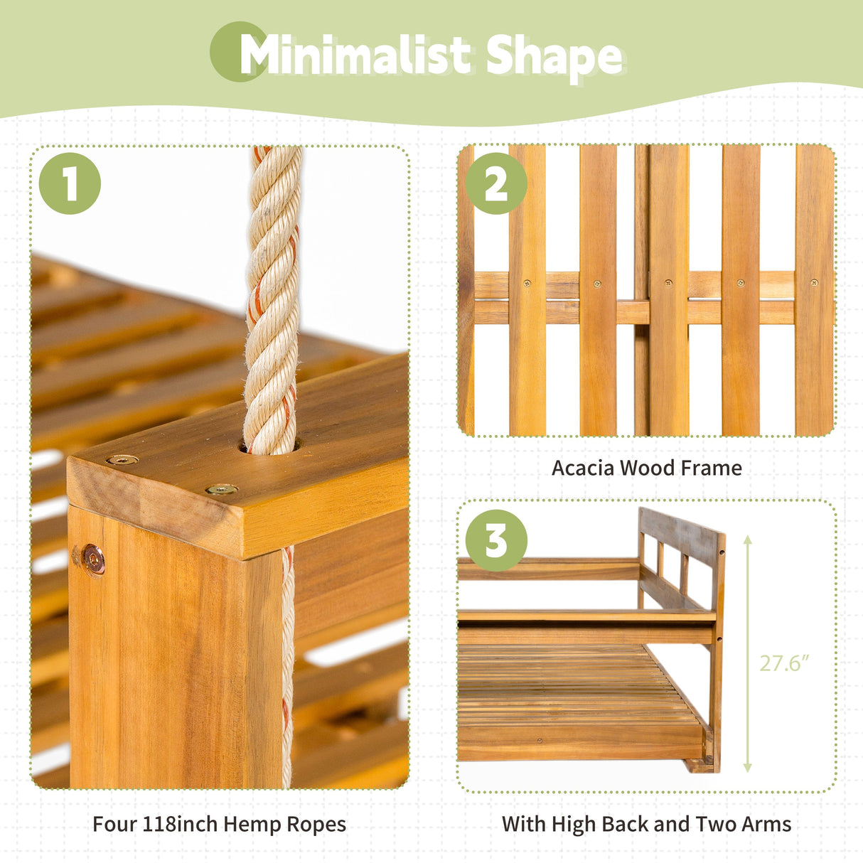 TOPMAX Patio Wooden Twin Size Porch Swing Daybed Frame