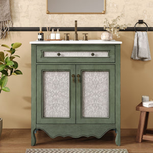 Bathroom Vanity With Rectangle Sink, Tip Out Tray - Antique Blue Green