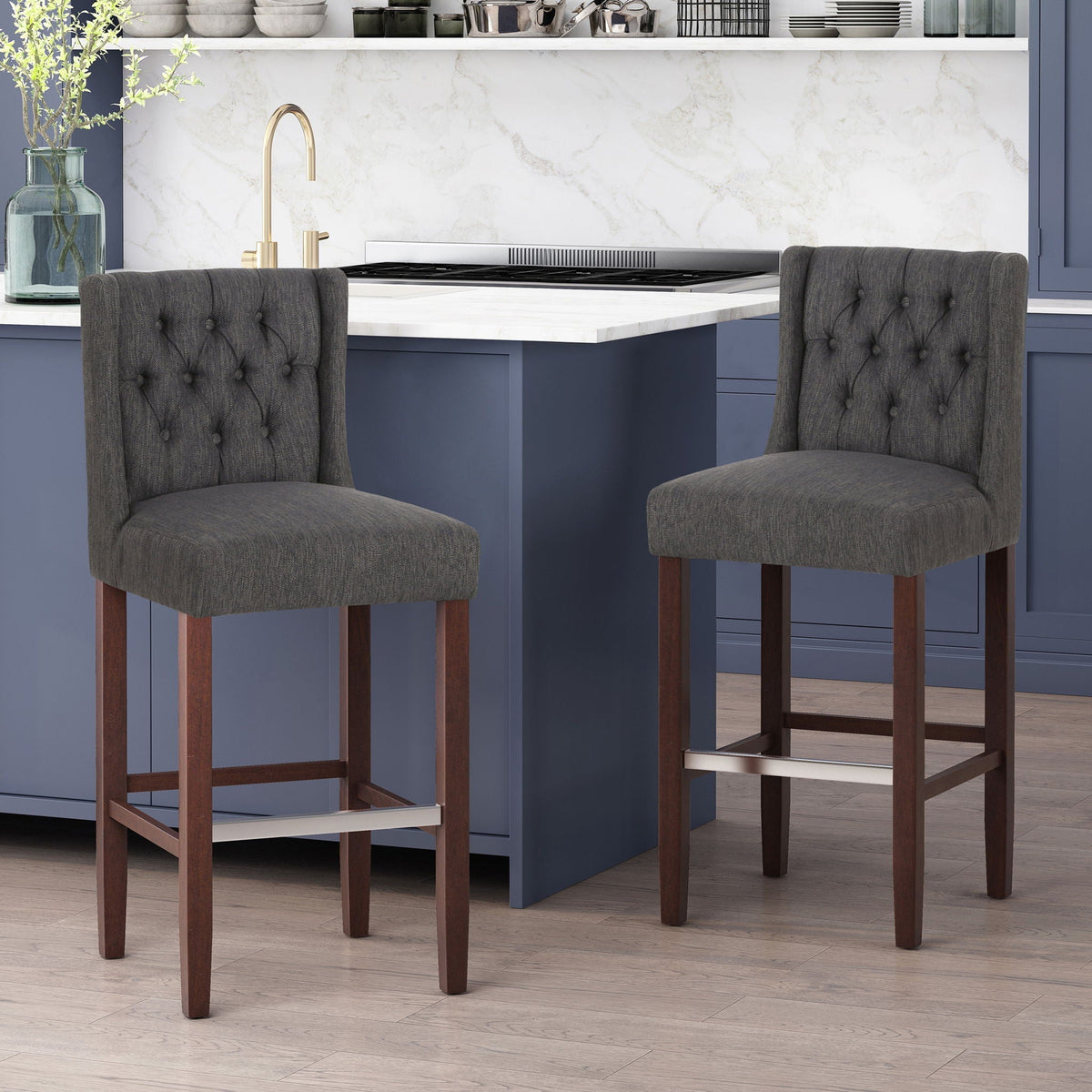 Solstara - Upholstered Dining Barstool With Button Tufted And Wing Back